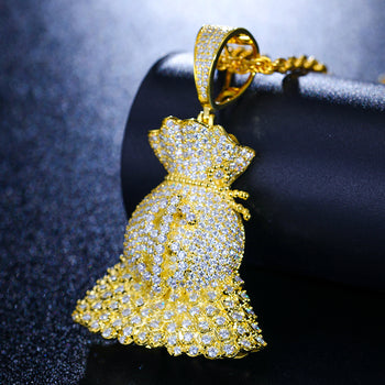 PENDENTIF SAC À BILLETS EN ARGENT MASSIF ET DIAMANTS EN MOISSANITE {STYLE 2}