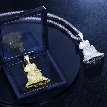 PENDENTIF SAC À BILLETS EN ARGENT MASSIF ET DIAMANTS EN MOISSANITE {STYLE 2}