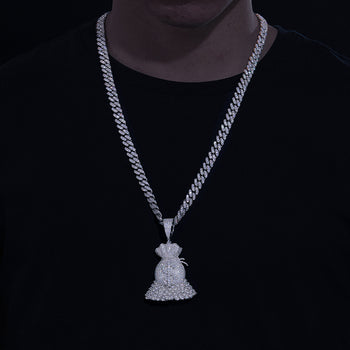 PENDENTIF SAC À BILLETS EN ARGENT MASSIF ET DIAMANTS EN MOISSANITE {STYLE 2}