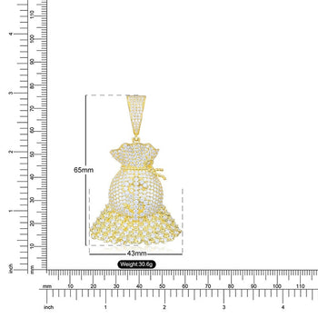 PENDENTIF SAC À BILLETS EN ARGENT MASSIF ET DIAMANTS EN MOISSANITE {STYLE 2}