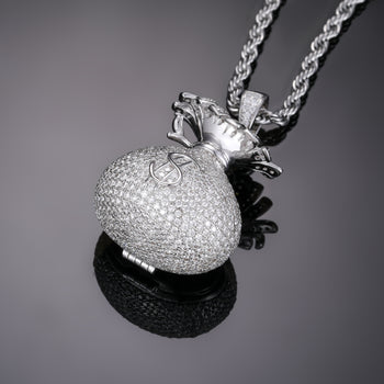 PENDENTIF SAC À BILLETS EN ARGENT MASSIF ET DIAMANTS EN MOISSANITE {STYLE 3}