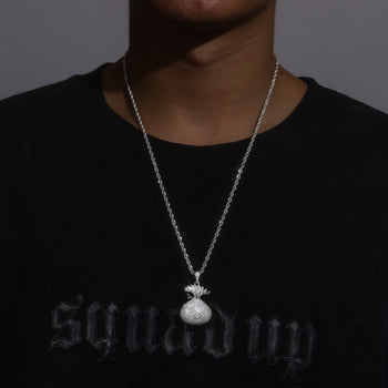 PENDENTIF SAC À BILLETS EN ARGENT MASSIF ET DIAMANTS EN MOISSANITE {STYLE 3}