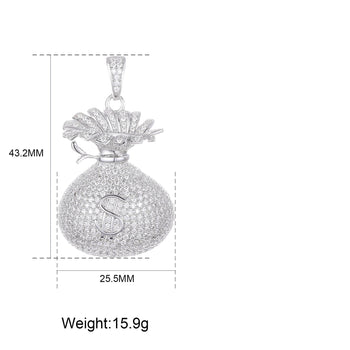 PENDENTIF SAC À BILLETS EN ARGENT MASSIF ET DIAMANTS EN MOISSANITE {STYLE 3}