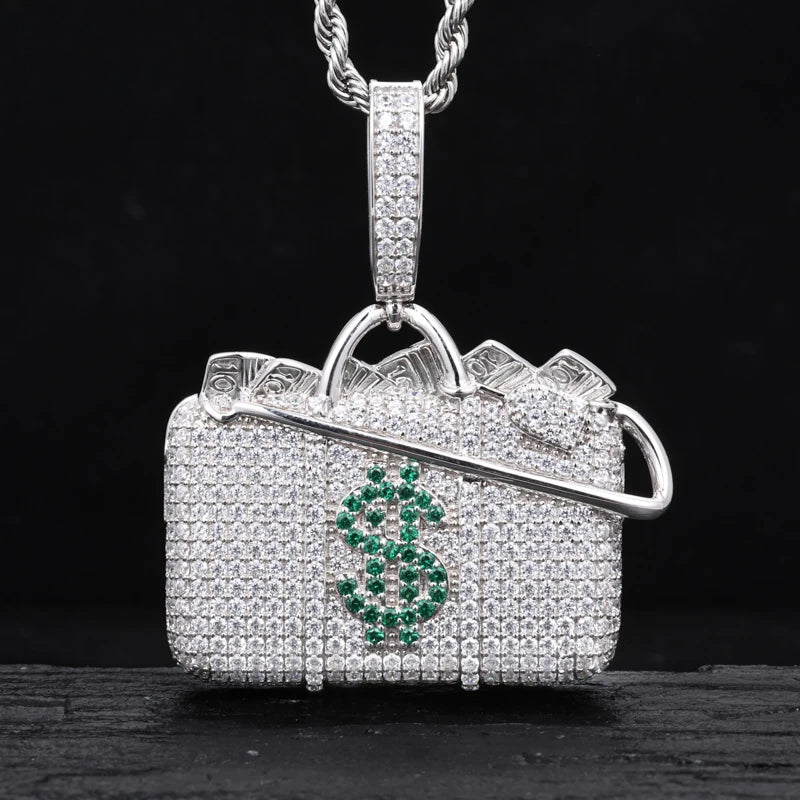 MOISSANITE DIAMOND MONEY BAG PENDANT IN STERLING SILVER