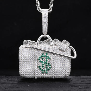 MOISSANITE DIAMOND MONEY BAG PENDANT IN STERLING SILVER