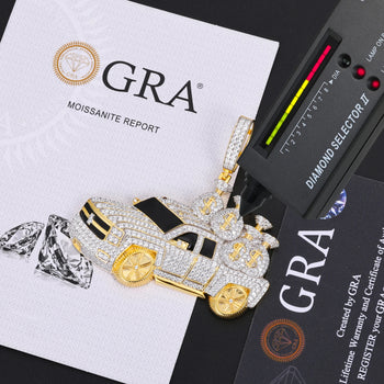 MOISSANITE DIAMOND MONEY TRUCK PENDANT IN STERLING SILVER