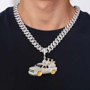 MOISSANITE DIAMOND MONEY TRUCK PENDANT IN STERLING SILVER