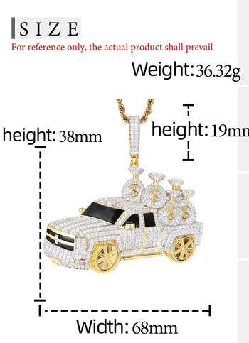 MOISSANITE DIAMOND MONEY TRUCK PENDANT IN STERLING SILVER