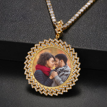 MOISSANITE DIAMOND MULTI-LAYER CYCLONE CUSTOM PHOTO PENDANT IN STERLING SILVER - IVORY & EBONY