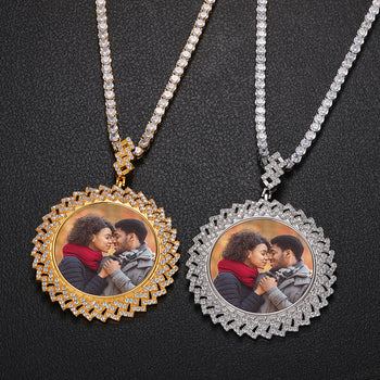 MOISSANITE DIAMOND MULTI-LAYER CYCLONE CUSTOM PHOTO PENDANT IN STERLING SILVER - IVORY & EBONY