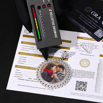 MOISSANITE DIAMOND MULTI-LAYER CYCLONE CUSTOM PHOTO PENDANT IN STERLING SILVER - IVORY & EBONY