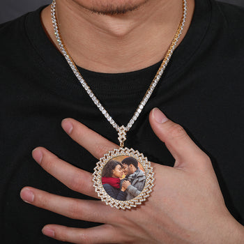 MOISSANITE DIAMOND MULTI-LAYER CYCLONE CUSTOM PHOTO PENDANT IN STERLING SILVER - IVORY & EBONY