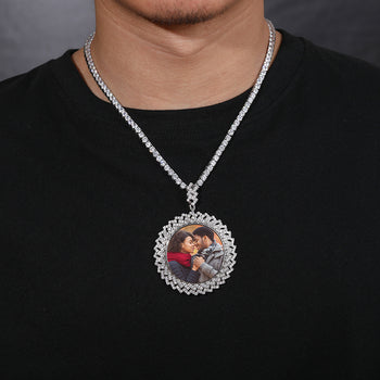 MOISSANITE DIAMOND MULTI-LAYER CYCLONE CUSTOM PHOTO PENDANT IN STERLING SILVER - IVORY & EBONY