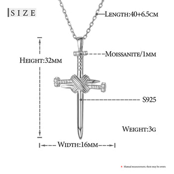 Collier pendentif croix en moissanite et diamants, en argent sterling