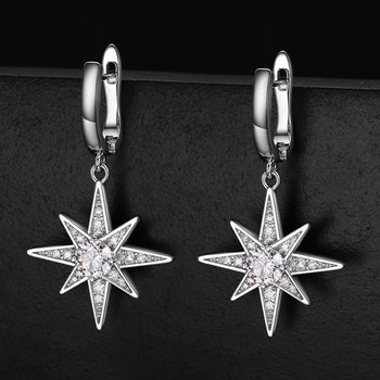 MOISSANITE DIAMOND STAR DANGLE EARRINGS IN STERLING SILVER - IVORY & EBONY
