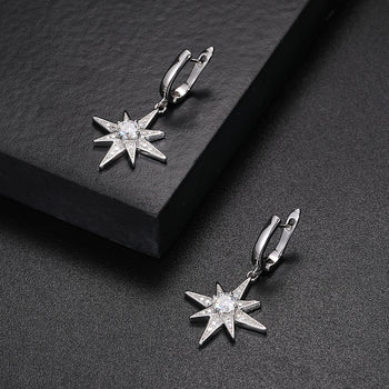 MOISSANITE DIAMOND STAR DANGLE EARRINGS IN STERLING SILVER - IVORY & EBONY