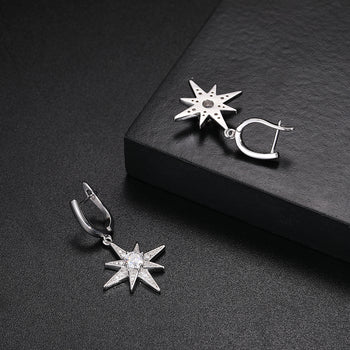 MOISSANITE DIAMOND STAR DANGLE EARRINGS IN STERLING SILVER - IVORY & EBONY