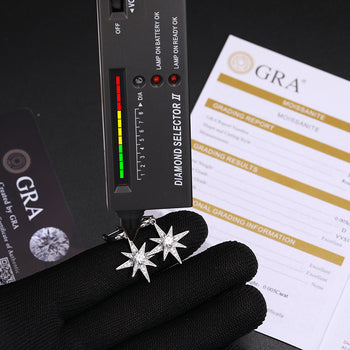 MOISSANITE DIAMOND STAR DANGLE EARRINGS IN STERLING SILVER - IVORY & EBONY