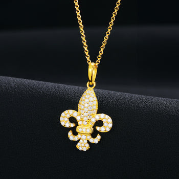 COLLIER PENDENTIF FLEUR DE LIS DIAMANT MOISSANITE EN ARGENT MASSIF