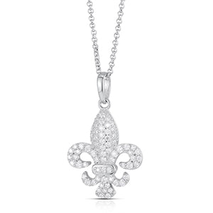 COLLIER PENDENTIF FLEUR DE LIS DIAMANT MOISSANITE EN ARGENT MASSIF