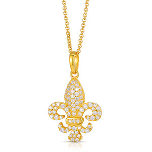 COLLIER PENDENTIF FLEUR DE LIS DIAMANT MOISSANITE EN ARGENT MASSIF