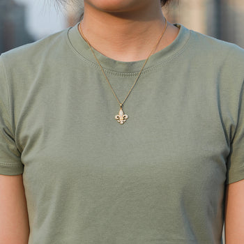 COLLIER PENDENTIF FLEUR DE LIS DIAMANT MOISSANITE EN ARGENT MASSIF