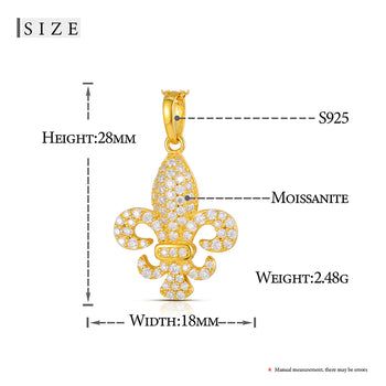 COLLIER PENDENTIF FLEUR DE LIS DIAMANT MOISSANITE EN ARGENT MASSIF