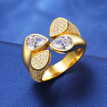 Bague en argent sterling sertie d'un diamant moissanite en forme de goutte d'eau ouverte