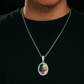 MOISSANITE DIAMOND OVAL CUSTOM PHOTO PENDANT IN STERLING SILVER