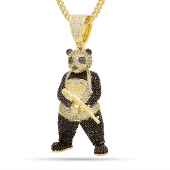 Pendentif homme panda en moissanite et diamants, en argent sterling