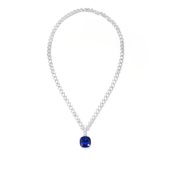 PEAR CUT MOISSANITE AND LAB GROWN SAPPHIRE NECKLACE RING EARRINGS SET IN STERLING SILVER