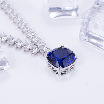 PEAR CUT MOISSANITE AND LAB GROWN SAPPHIRE NECKLACE RING EARRINGS SET IN STERLING SILVER