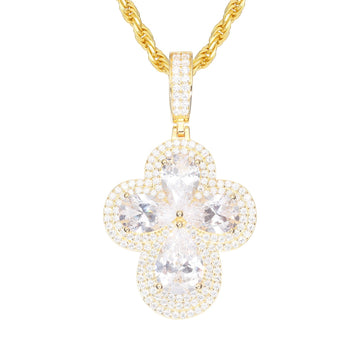 Collier pendentif croix trèfle en diamant et moissanite taille poire, en argent sterling