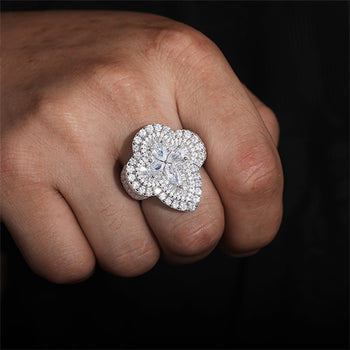 MOISSANITE DIAMOND PEAR CUT CLOVER RING IN STERLING SILVER - IVORY & EBONY