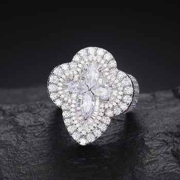 MOISSANITE DIAMOND PEAR CUT CLOVER RING IN STERLING SILVER - IVORY & EBONY