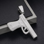 MOISSANITE DIAMOND PISTOL GUN PENDANT IN STERLING SILVER