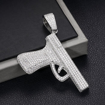 Pendentif pistolet en diamant moissanite en argent sterling
