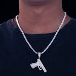 MOISSANITE DIAMOND PISTOL GUN PENDANT IN STERLING SILVER