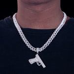 MOISSANITE DIAMOND PISTOL GUN PENDANT IN STERLING SILVER