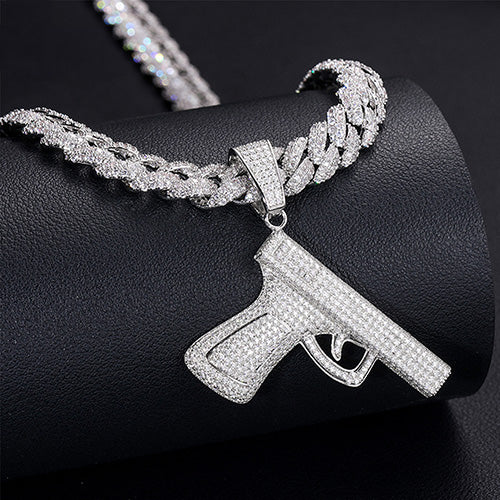 MOISSANITE DIAMOND PISTOL GUN PENDANT IN STERLING SILVER