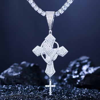 MOISSANITE DIAMOND PRAY HAND CROSS PENDANT IN STERLING SILVER - IVORY & EBONY