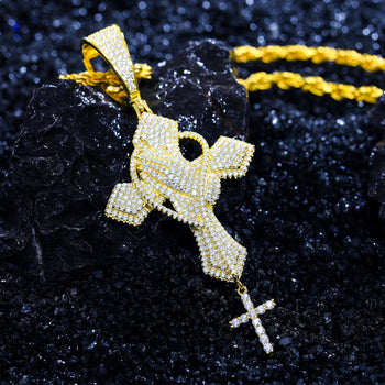 MOISSANITE DIAMOND PRAY HAND CROSS PENDANT IN STERLING SILVER - IVORY & EBONY