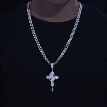 MOISSANITE DIAMOND PRAY HAND CROSS PENDANT IN STERLING SILVER - IVORY & EBONY