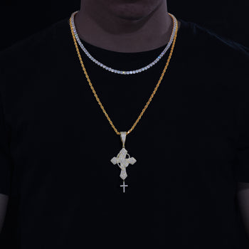 MOISSANITE DIAMOND PRAY HAND CROSS PENDANT IN STERLING SILVER - IVORY & EBONY