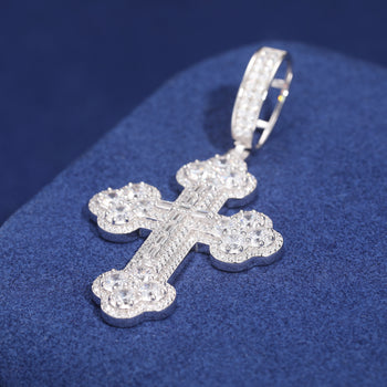 MOISSANITE DIAMOND QUARTET CLOVER CROSS PENDANT IN STERLING SILVER