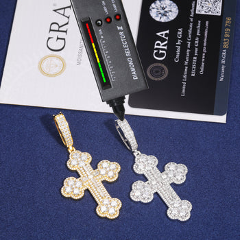 MOISSANITE DIAMOND QUARTET CLOVER CROSS PENDANT IN STERLING SILVER