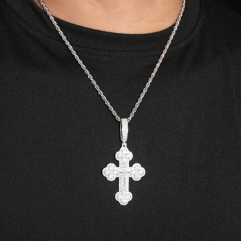 MOISSANITE DIAMOND QUARTET CLOVER CROSS PENDANT IN STERLING SILVER