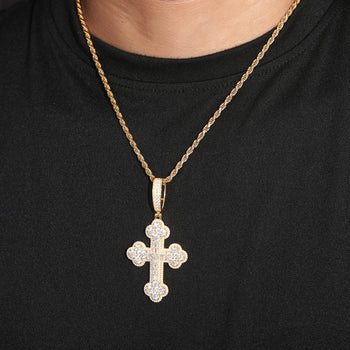MOISSANITE DIAMOND QUARTET CLOVER CROSS PENDANT IN STERLING SILVER