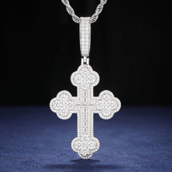 MOISSANITE DIAMOND QUARTET CLOVER CROSS PENDANT IN STERLING SILVER