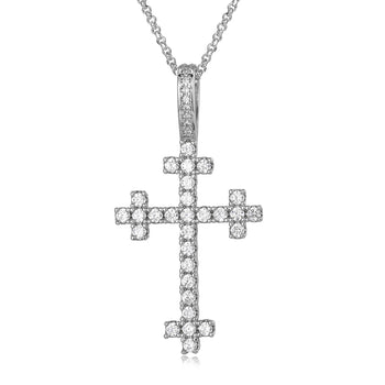 Collier pendentif croix en moissanite et diamants, serti sur quatre pierres, en argent sterling